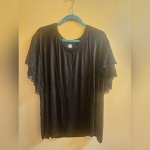 Shirley & Stone Black Lace Trim Top Short Sleeve New V-neck